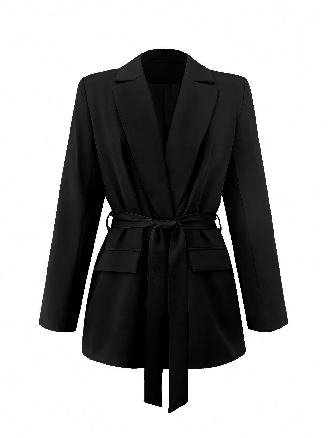 Womens Fitted TieWaist Blazer Jacket Spring Summer Elegant Style For Office Work Lady Fashion Informal Commuting 260625