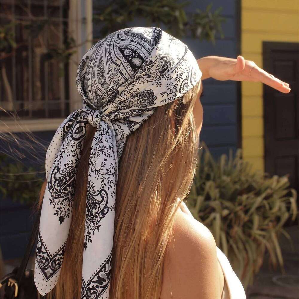 Square 90cm Silk Scarf Women Luxury Brand Satin Print Hijab Scarves Muslim Pareo Bandana Female Shawl Wrap Headband Foulard New 26Y06226 - view 7