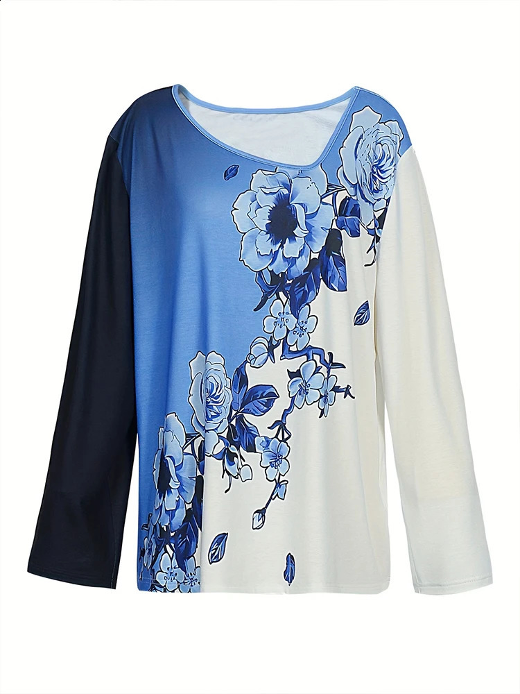 Plus Size Summer Womens Printed Pattern Slash Neck Long Sleeve T-Shirt Loose Casual Polyester 3XL-5XL 260626 - view 3