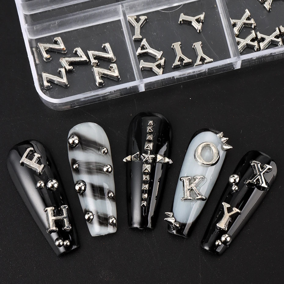 Sparkling letter bead Nail Charm - Slivery Alloy Alphabet Number Nail Art Accessories for Women Y2K Sparkling Rhinestone Charm 260623 - view 6