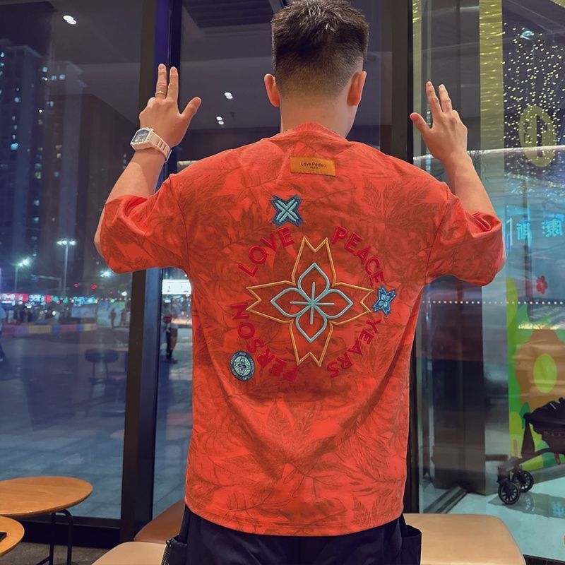 Summer Niche Hot-Selling Embroidered New Round-Neck Pure Cotton Short-Sleeve T-Shirt, Casual Trendy Ins Stylish Korean-Style Top For Men - view 3