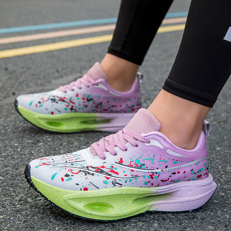 Colorful Ink Splash Mesh Road Running Sneakers For Men Women High Rebound Hollow Midsole Non Slip Rubber Outsole Lightweight Jogging Footwear - view 7