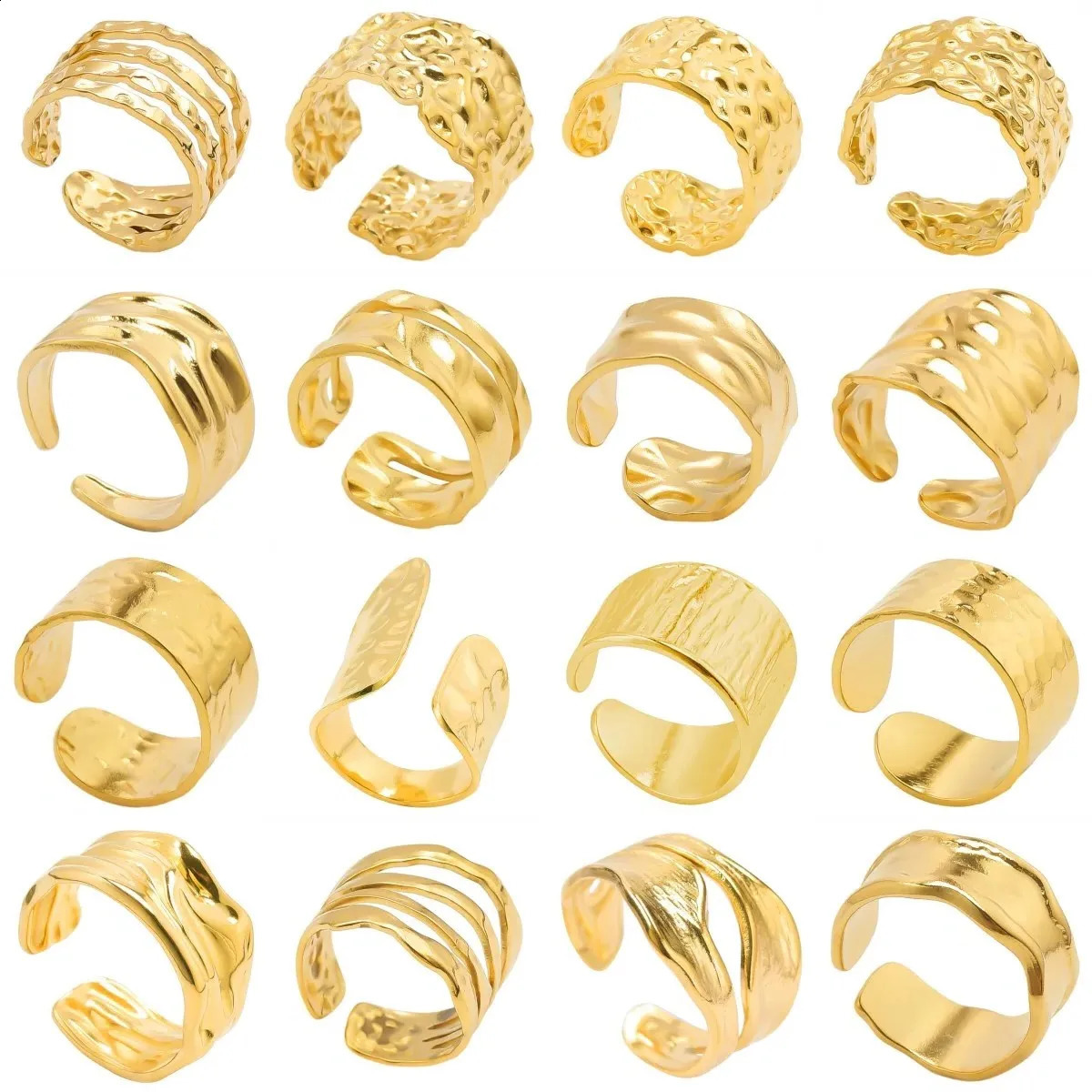 10pcs Hip Hop Irregular Wave Smooth Rings ConcaveConvex Surface Wide For Women Men Gold Color Open Punk Gothic Gift 260625