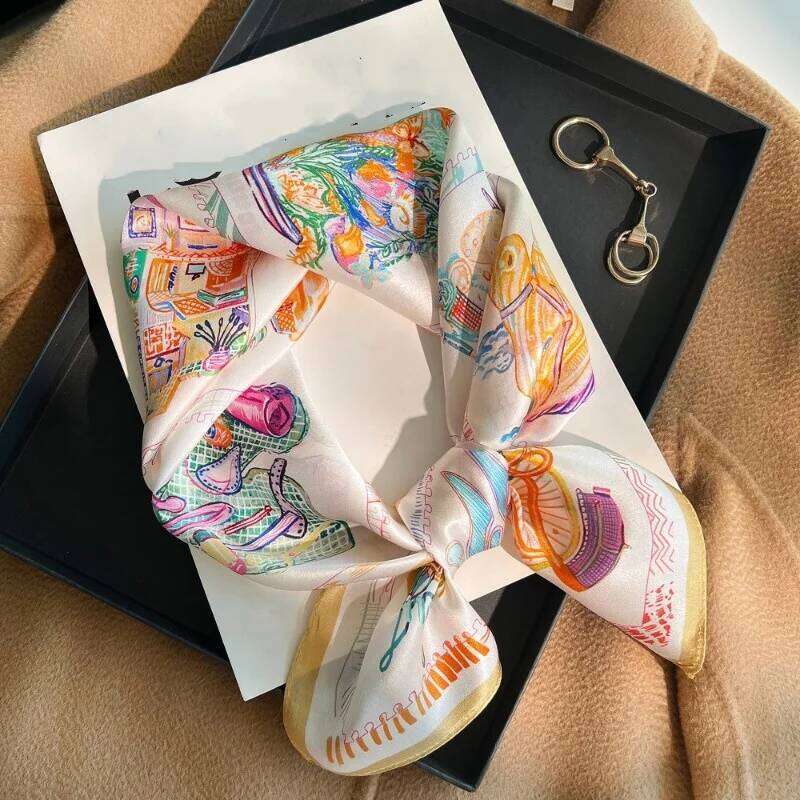 100% Mulberry Silk Satin for Women Colorful Abstract Horse Pattern Square Neck Scarf Multi Use as Headband Bag Decoration 26Y06226 - view 3