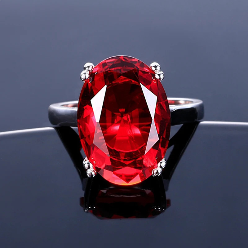 Red Ruby Oval Egg Shape Gemstone S925 Silver Wedding Rings For Women Bridal Fine Jewelry Engagement Bague Accessories 260625 - view 3