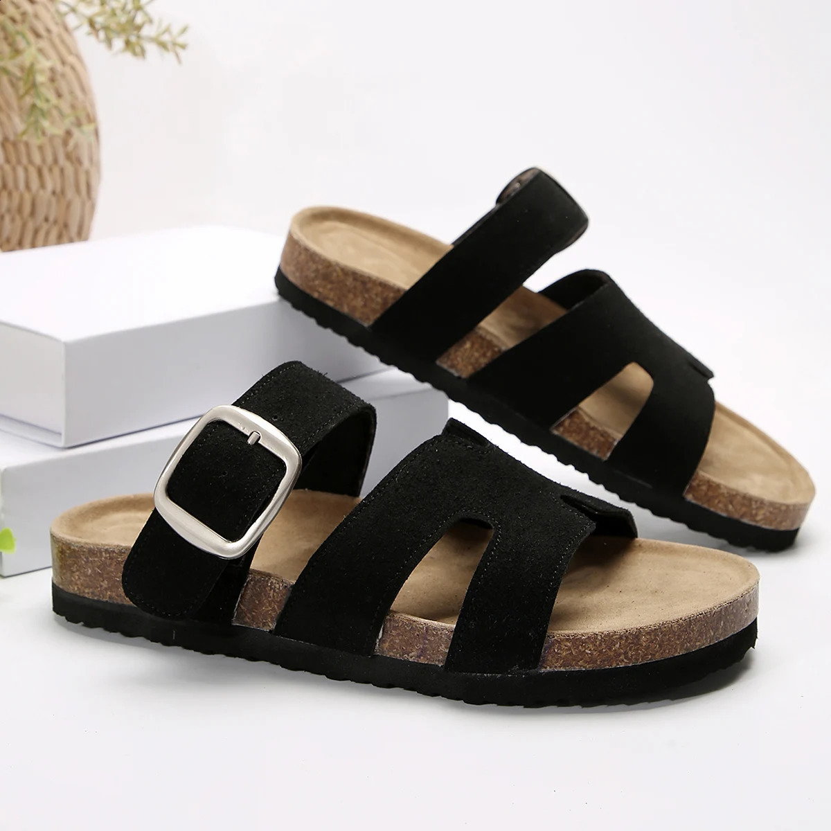 Summer Fashion Suede Slippers With Arch Support Outdoor Classic Adjustable Buckle Beach Slide Womens Cork Clogs Sandals 260626 - view 7