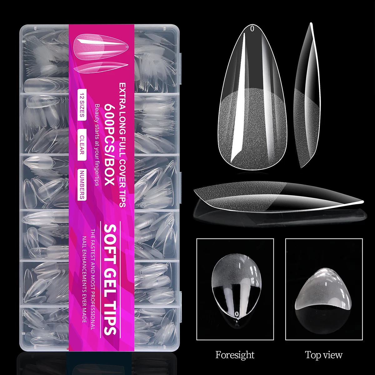 100/320/600Pcs Short Almond Nail Tips Soft Gel Nail Tips Full Cover False Nail Tips For Acrylic Nails Salon Home Press On Nails 260626 - view 3