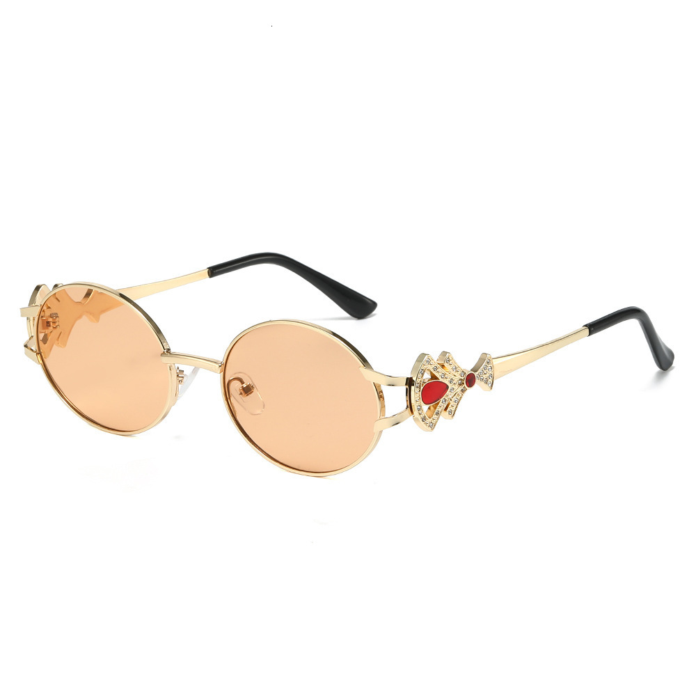 2026 New Style Round Frame Metal Temple Diamond-Embellished Sunglasses, Retro Style, Fashionable And Sophisticated - view 3