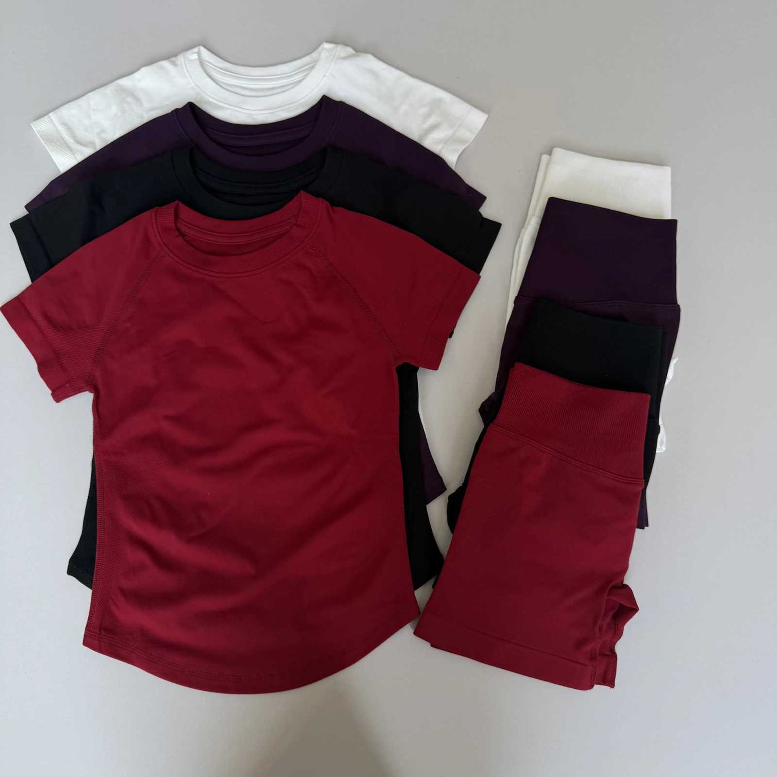 Gym Sports 2 Sets Pieces Women Seamless knitted Yoga Short Sleeve Top Fitness Set Workout Running Sports Short Leggings Suit M260626 - view 3