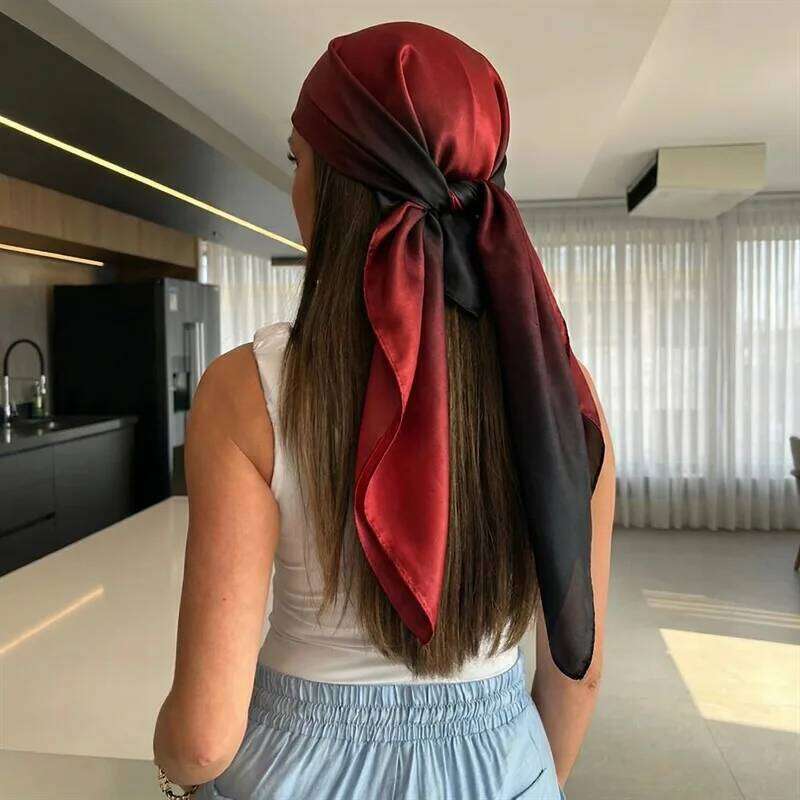 Luxury Brand 2026 Gradient Square Silk Scarf for Women Hijab Hair Bands 90cm Neckerchief Female Satin Shawl Ribbon Headband 26Y06226 - view 6