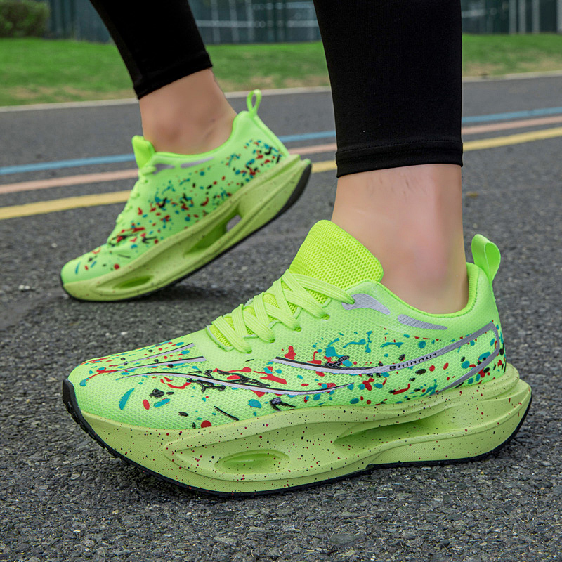 Colorful Ink Splash Mesh Road Running Sneakers For Men Women High Rebound Hollow Midsole Non Slip Rubber Outsole Lightweight Jogging Footwear - view 4