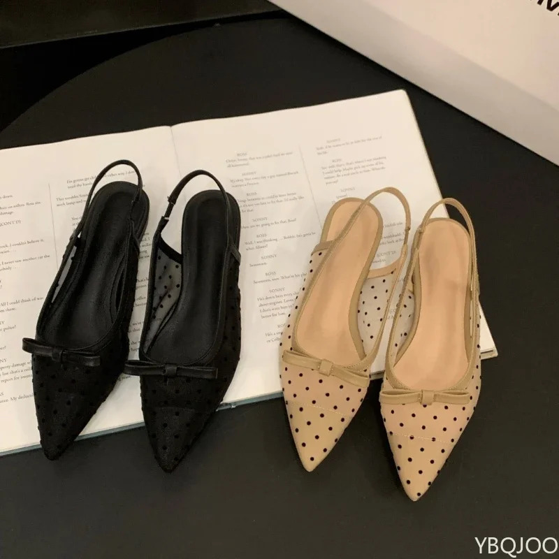 Ladies elegant shoes French Bow tie low heel Shoes Fairy style Baotou sSndals Summer mesh breathable flat heels Zapatos 260626 - view 1