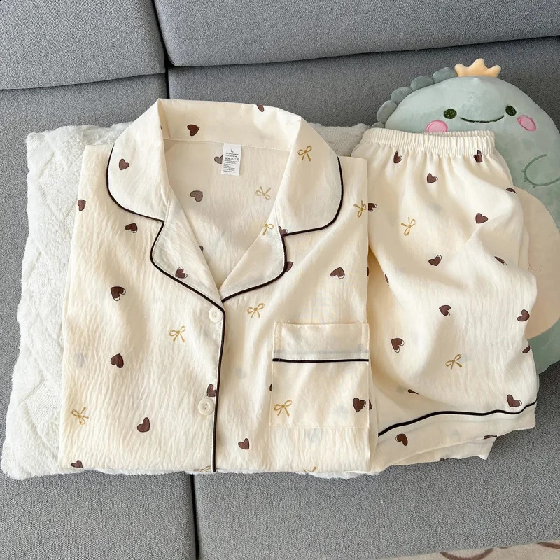 Shortsleeved shirt and shorts pajamas suitable for summer can be worn outside as casual home attire twopiece set 260625 - view 6