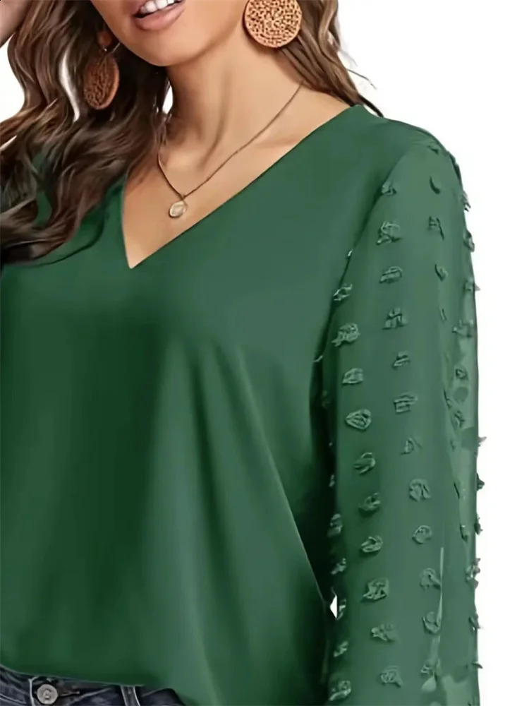Women Spring Summer Style Blouses Shirts Lady Casual VNeck Long Lantern Sleeve Solid color Blouse Tops DF5016 260626 - view 5