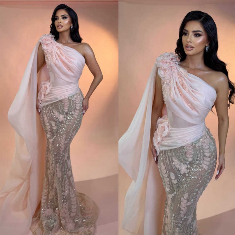 Grateful Mermaid Evening Gowns Robes De Soiree Flowers Appliques One Shoulder Birthday Engagement Prom Dress Customized