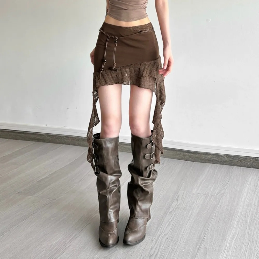 SylCue Elegant SkirtsBelt Irregular High Waist Patchwork Wrap Hip Ribbon Women Summer Sexy Casual Fashion Chick Style Skirt 260626 - view 4