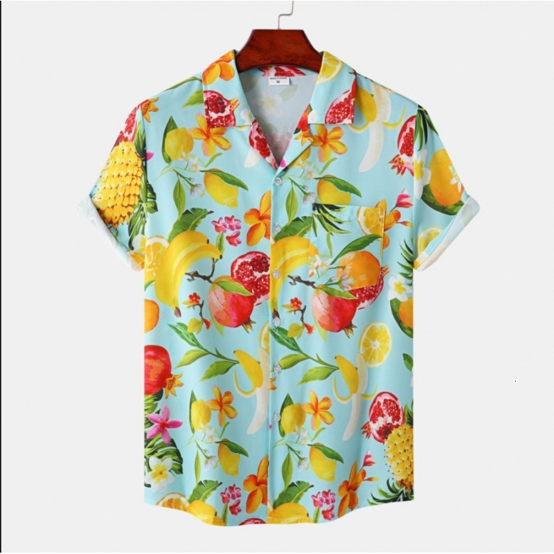 New Mens Short Sleeve Shirt European Size Trendy Fashion Hawaiian Beach Style Printed Shirt for Men - view 3