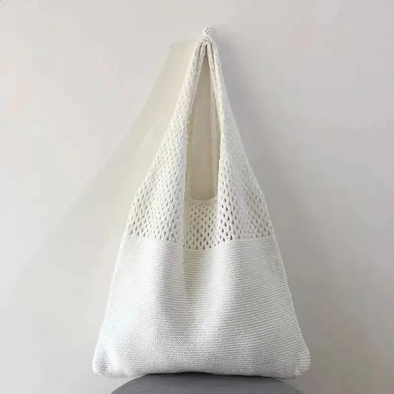 Knitted Handbags For Women Large Capacity Tote Bag Summer Beach Big Purse Casual Hollow Woven Shoulder Bags Female Pack 260626 - view 6