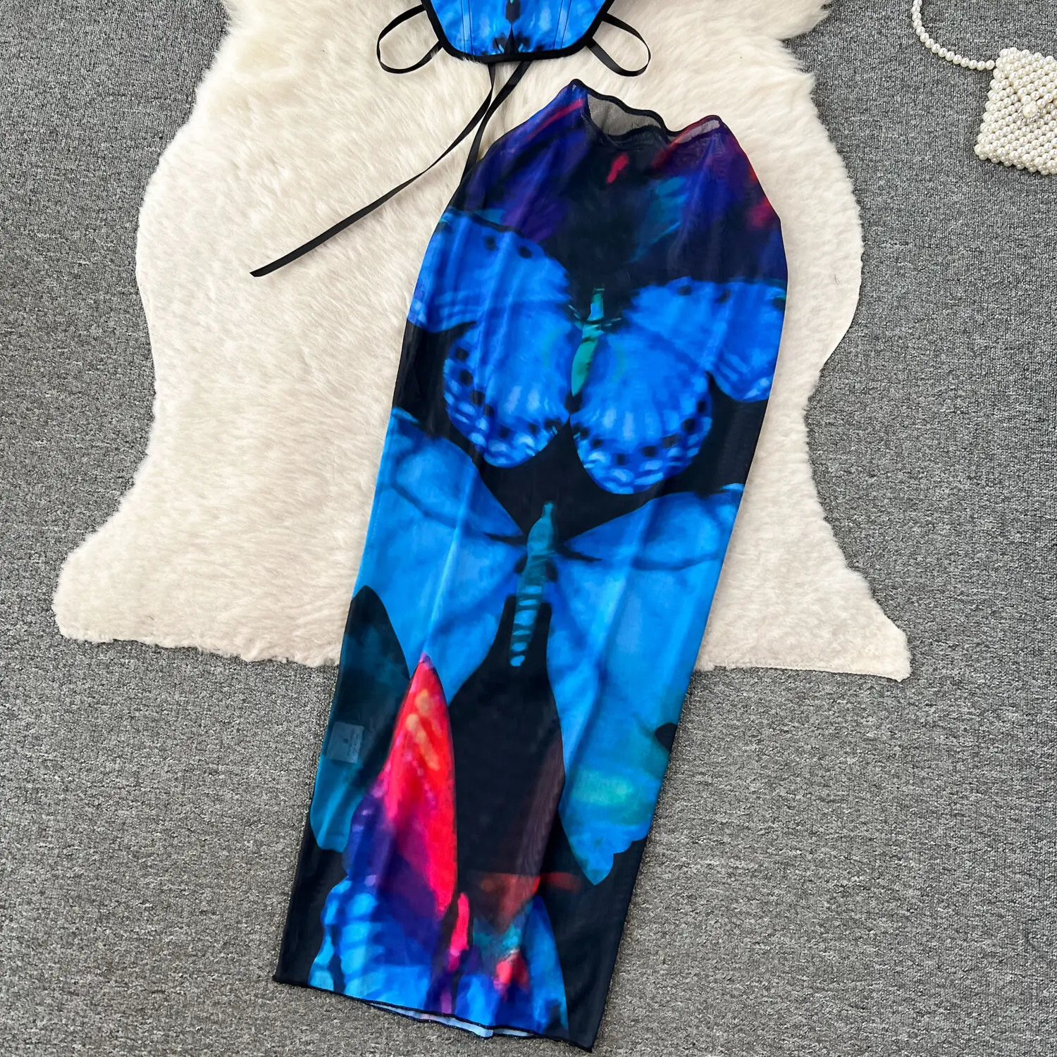 Womens Summer Sexy Lace Up Tight Sleevless Bra Top And Fashion n Print Mini Long Half Skirt Two Piece Set 260615 - view 4
