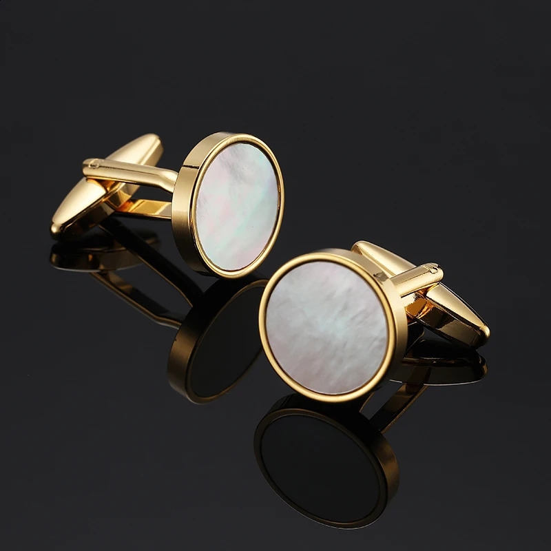 y mens French shirt cufflinks High-end round Shell Cats Eye Stone Redwood cuffs buttons Business suit accessories jewelry 260626 - view 5