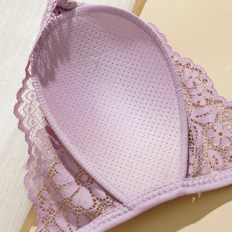 2PCS Lace Bralette Wireless Triangle Cup Bra Women Front Closure Thin Strap Lingerie 260626 - view 5