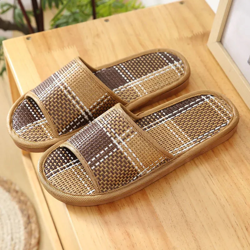 Bamboo Rattan Summer Slippers for Women/Men - Breathable Couple Sandals Soft Sole Anti-Slip Indoor Slides for Home/Beach 260624 - view 7