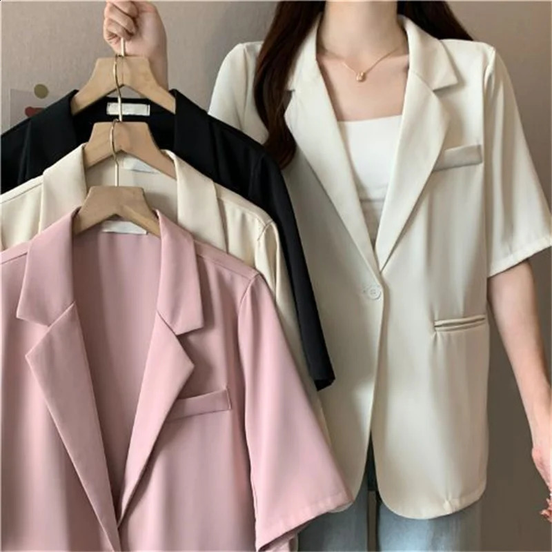 2026 Female Short Sleeved Suit Coat Women Summer Loose Fitting Solid Color Blazer Jacket Ladies Korean Leisure Tops Outerwear 260625 - view 7