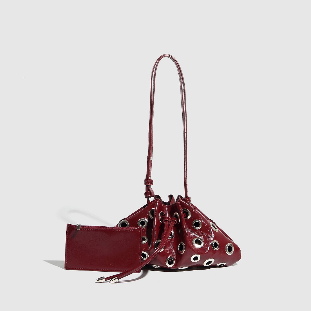 Metallic Handbag Rivet Single Shoulder Small Body Hollow Eyelet Drawstring Bucket Women's Bag Wholesale - view 4