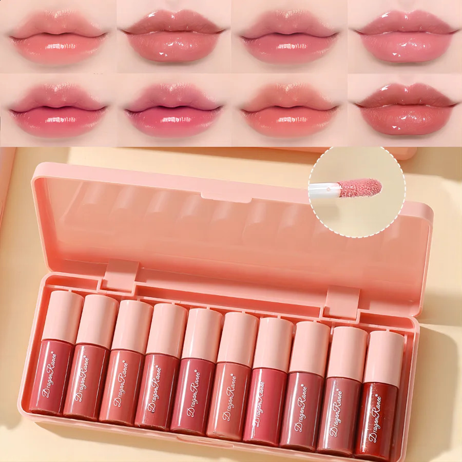 Set of 10 Shimmering Lip Glosses Easy-To-Apply Lip Glaze Non-Stick Non-Fading izing Shiny Lip Gloss Glass Lip Gloss with Fine Shimmer and Pearlescent 