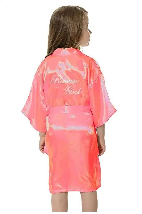 Fashion Flower Girl Wedding Party Mini Bride Bridal Satin Solid Bath Robe Yukata Rayon Silk Sexy Sleepwear ren Dressi260622 - view 3