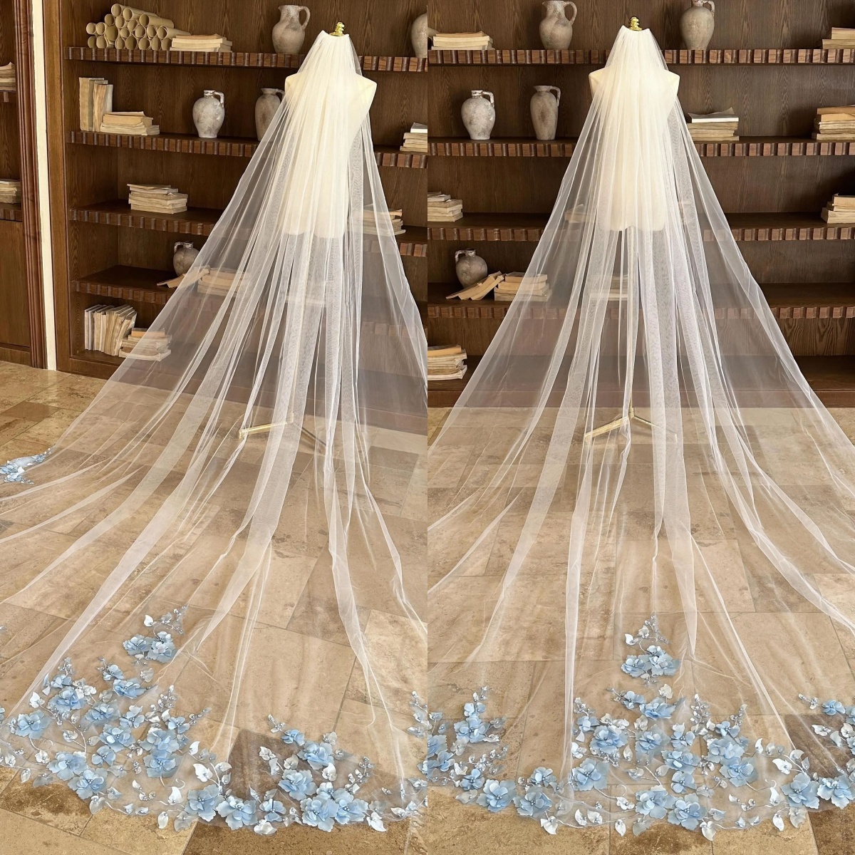 Designer Appliques Beaded Bridal Veils For Women 3m Floor Length Voile Marriage Wedding Veil Tulle Bride Accessories Custom Made