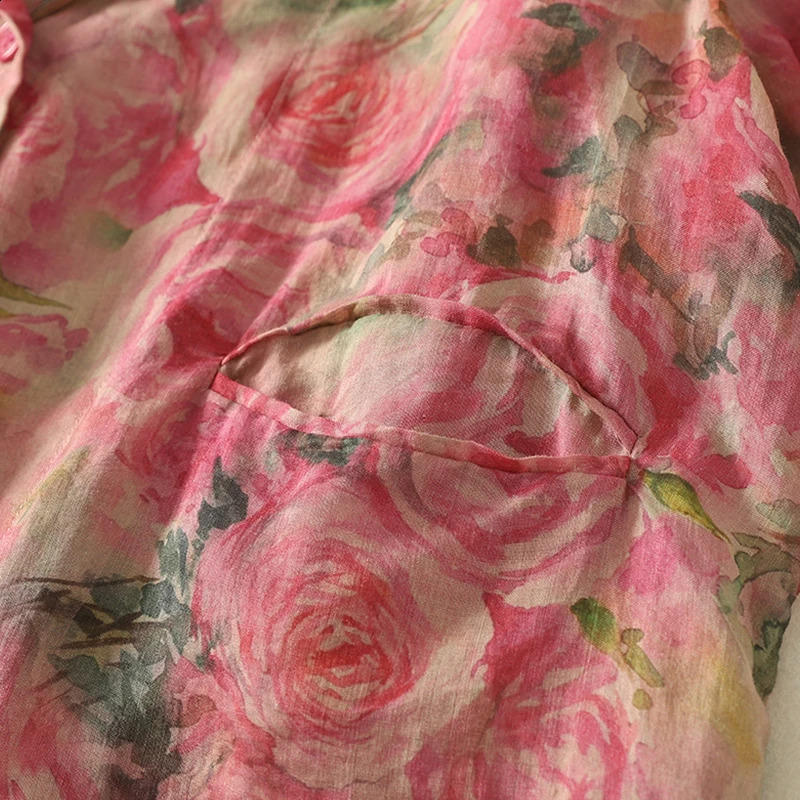 Summer Vintage Fashion Printing Cotton Linen Women Blazer Thin Cool Long Sleeves Loose Casaul Jacket 260625 - view 4