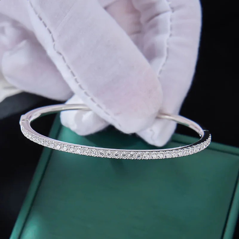 Pure 925 Sterling Silver Full Diamond Bracelet Classic n Party Jewelry Friendship Bracelet Silver Bangle Fine Quality 17CM 260626 - view 3