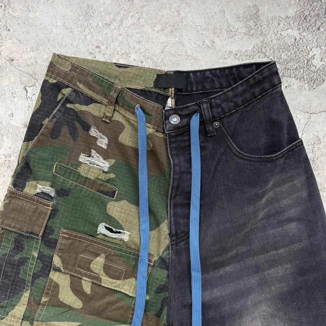 New Camouflage Spliced Cowboy Pants for Couples Personalized Casual Washable Wide Leg Jeans - view 7
