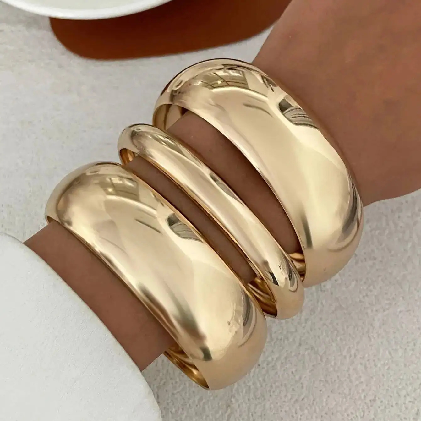 Ingemark 3Pcs/Set Hip Hop Glossy Metal Stacking Bangles for Women Punk Round Arm Bracelets Hand Jewelry Suitable for Daily Party260624 - view 1
