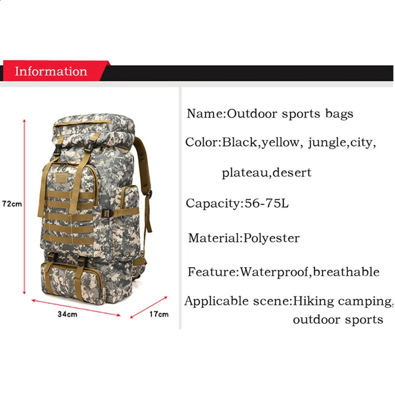 Outdoor Camouflage Mens Backpack Large Space Waterproof Military Travel Hiking 260625 - view 6