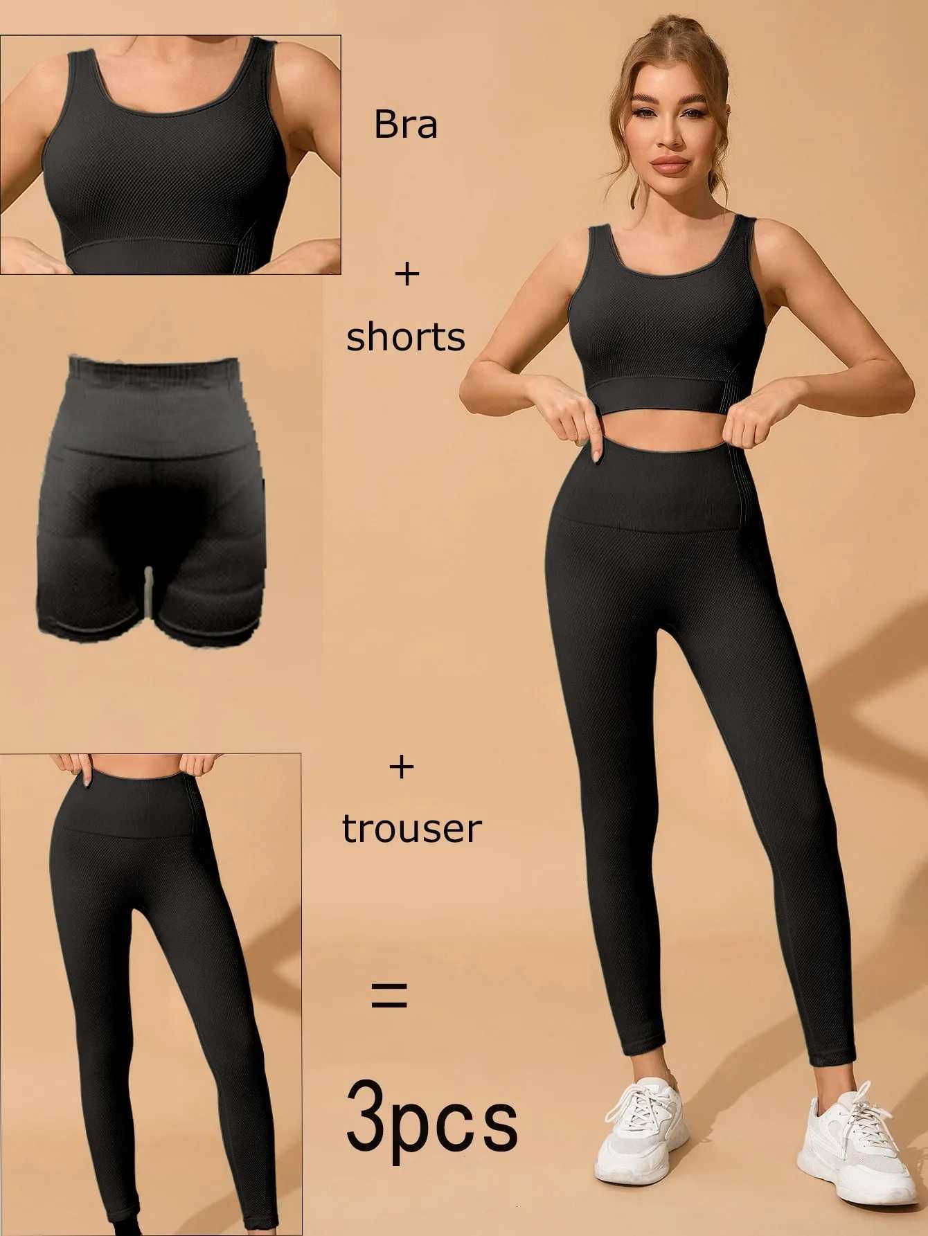 Piece Womens Yoga Set 3 Gym Sporty Activewear Top Shorts Stretchy Workout Clothes for Running Cycling Fitness Training M260626 - view 3