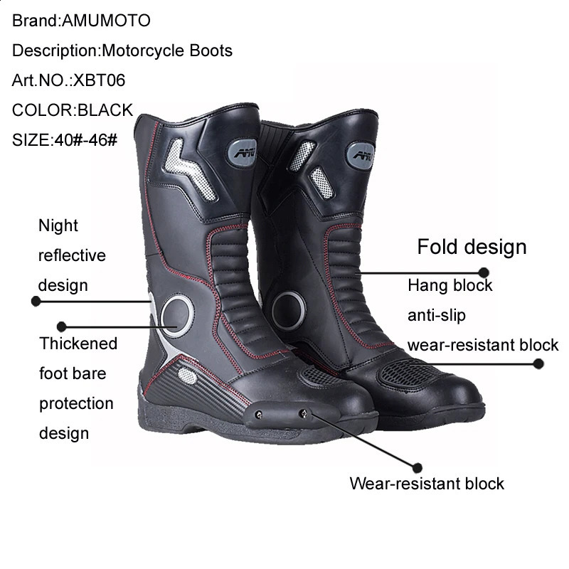 AMUMOTO Motorcycle Riding Boots Mens And Womens Pull Shoes Road Breathable Antifall Rider Four Seasons 260626 - view 6