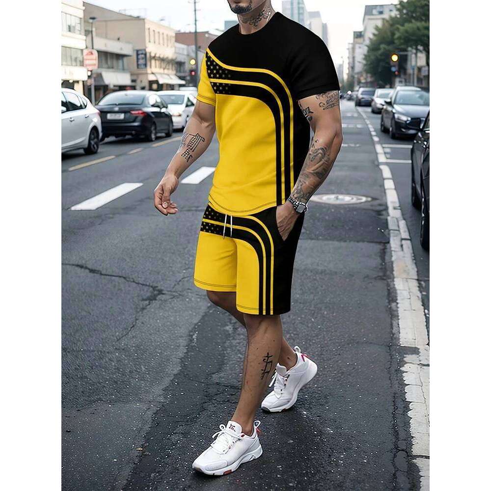 Summer Outdoor Street Fashion Everyday Casual Athletic T-shirts And Drawstring Shorts Men's Sets 26Y0626 - view 3