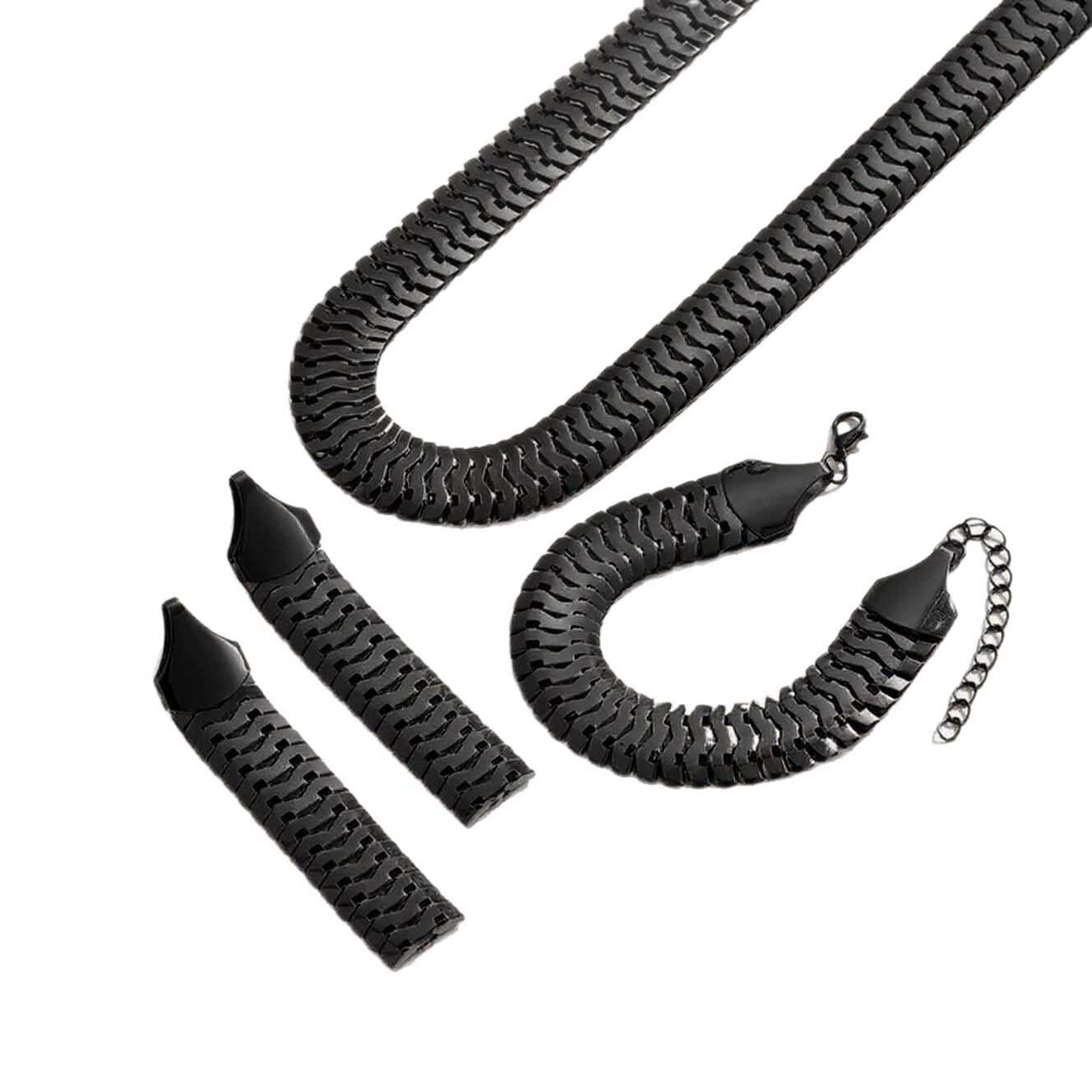 3Pcs Jewelry Set 18K Gold Plated Wavy Snake Chain Choker Necklace Drop Earrings Bracelet Minimalist Daily Women Versatile Statement Accessories - view 6