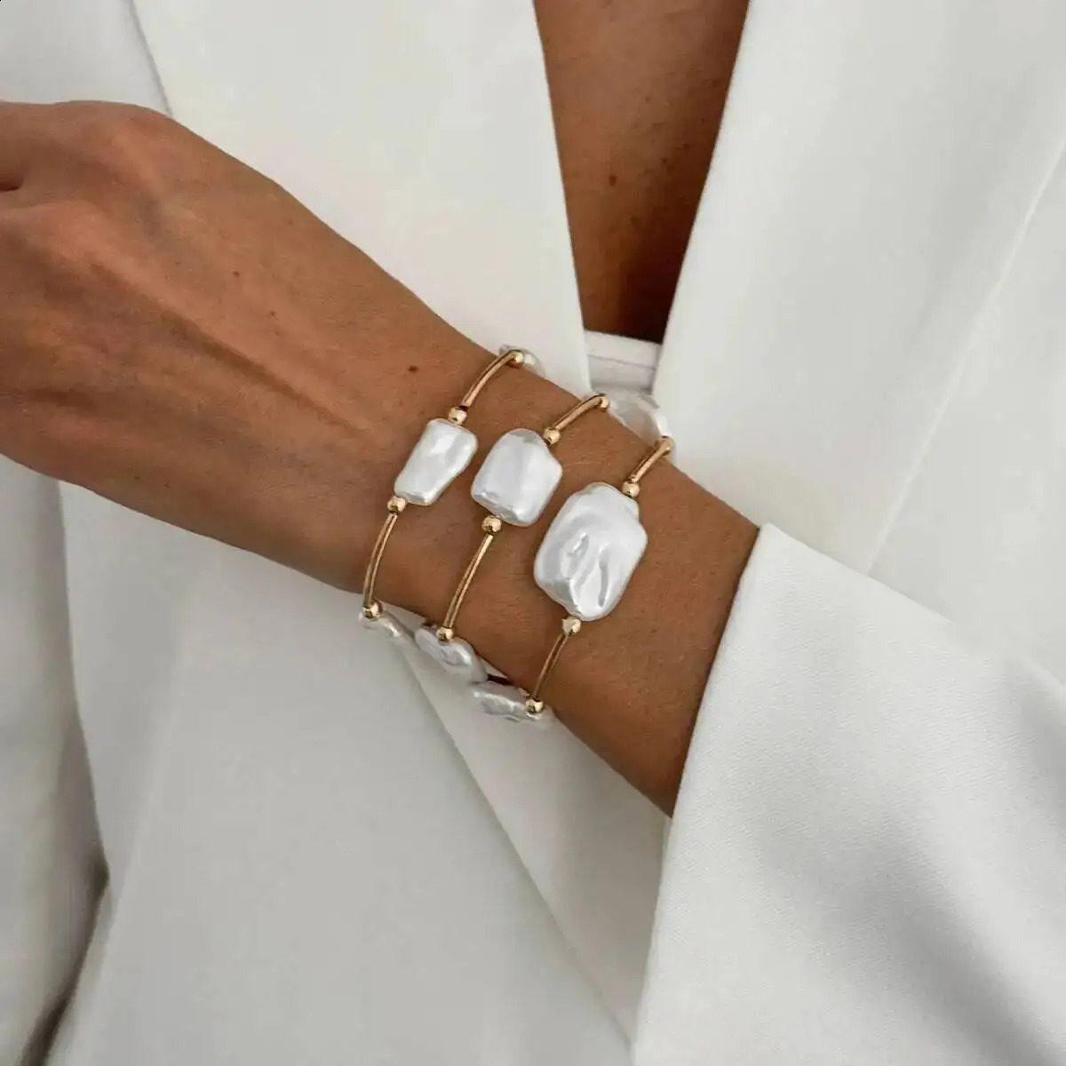 3Pcs/Set Creative Irregular Pearl Chain Bracelet for Women Trend Elegant Stackable Bangle Wedding Jewelry 260625 - view 3