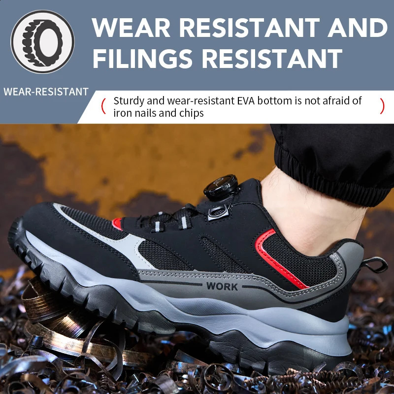 Mens Work Shoes Steel Toe Safety Boots Antismash Black Lightweight Breathable Sneakers Rotary Button 260624 - view 7