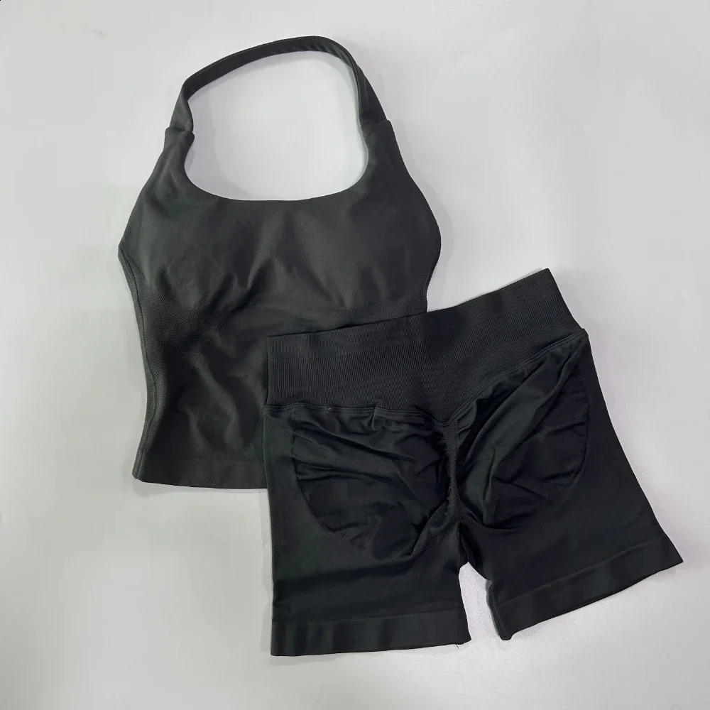 Yoga 2 Pieces Gym Set Women Backless Halter Tops High Waist Seamless Shorts Gym Suit Fitness Sports Bras Sportswear Workout Sets 260626 - view 7