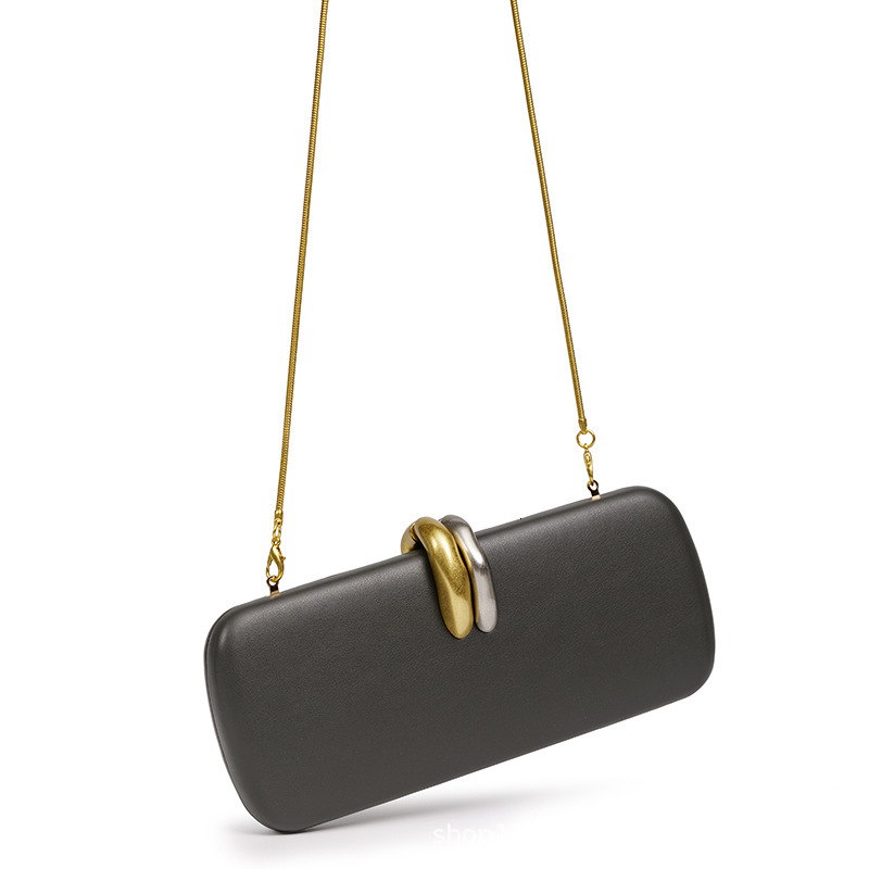 Luxury Hard Case Evening Clutch Bag Two Tone Metal Buckle Snake Chain Strap Women Fashion Wedding Banquet Party Crossbody Shoulder Handbag - view 3