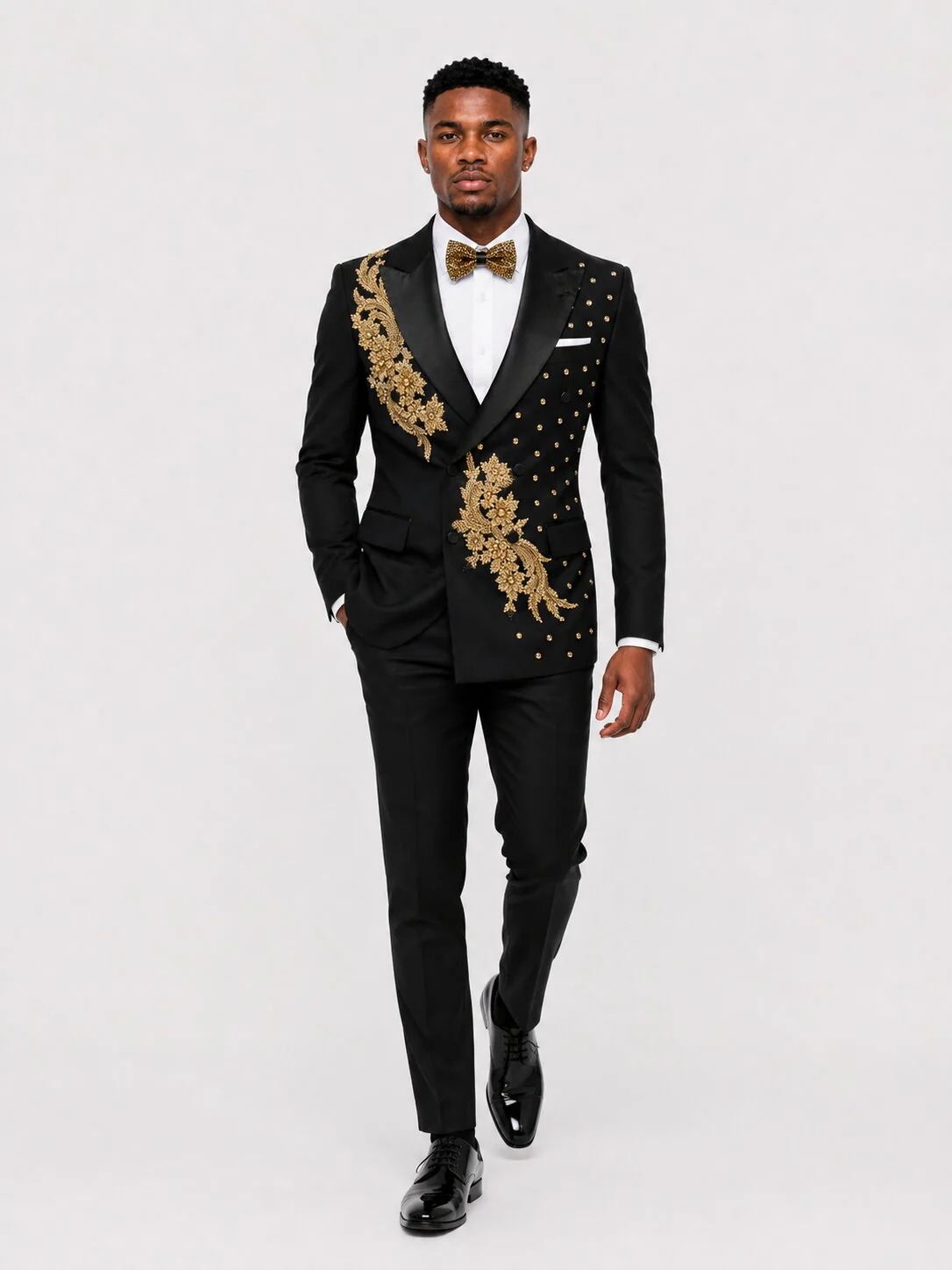 Handsome Men Suits Tailor-Made 2 Pieces Appliques Peaked Lapel Jacket Rhinestone Double Breasted Blazer Prom Party Customized Coat Pants Plus Size - view 4