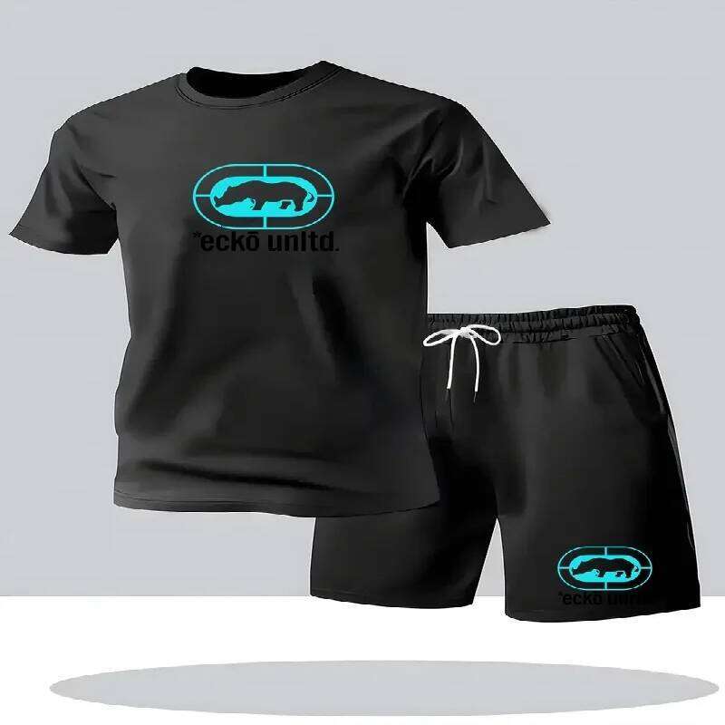 New Summer Casual T-Shirt and Shorts Relaxed Fit Men's Short-Sleeve Breathable Athletic Two-Piece Set 26Y0626 - view 3