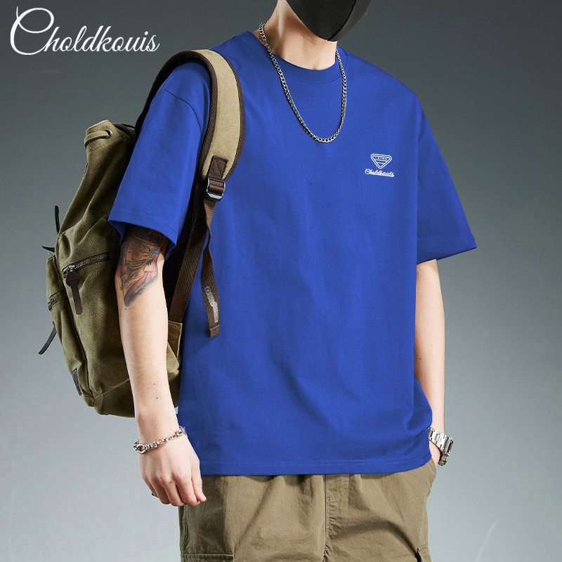 Short T-Shirt For Men New Summer Trend American Retro Heavyweight Fashion Seven-Quarter Sleeve Pure Cotton Clothing Men Round-Neck Pullover - view 3