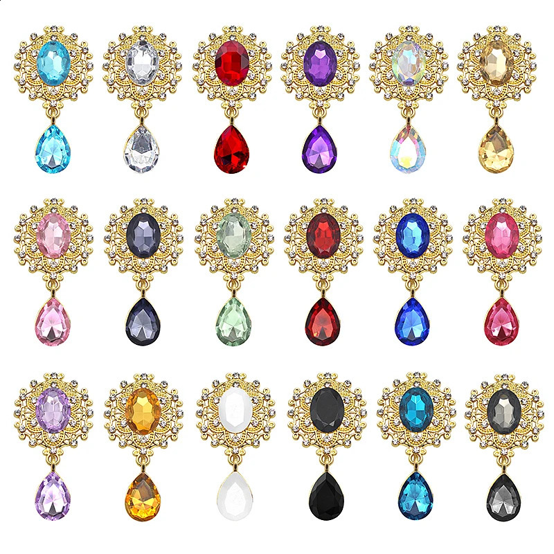 Charm Flower Brooch 10pc 2545MM Crystal Gold Flat Back Wedding Wine Glass Ornament Decoraation Crafts Scrapbooking 260623 - view 1