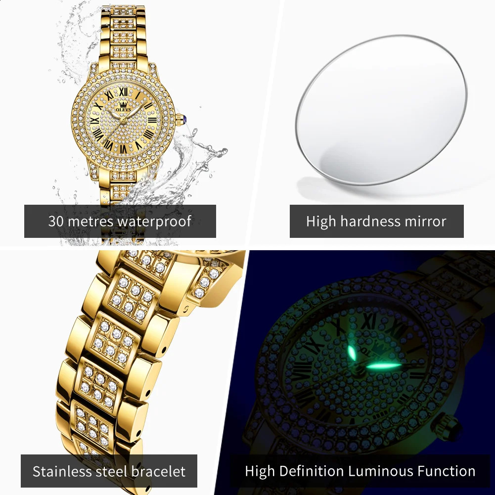 OLEVS 9943 Full Diamond y Quartz Womens Watches Fashion Elegant Stainless Steel Waterproof Luminous Ladies Wrist Watches 260625 - view 6