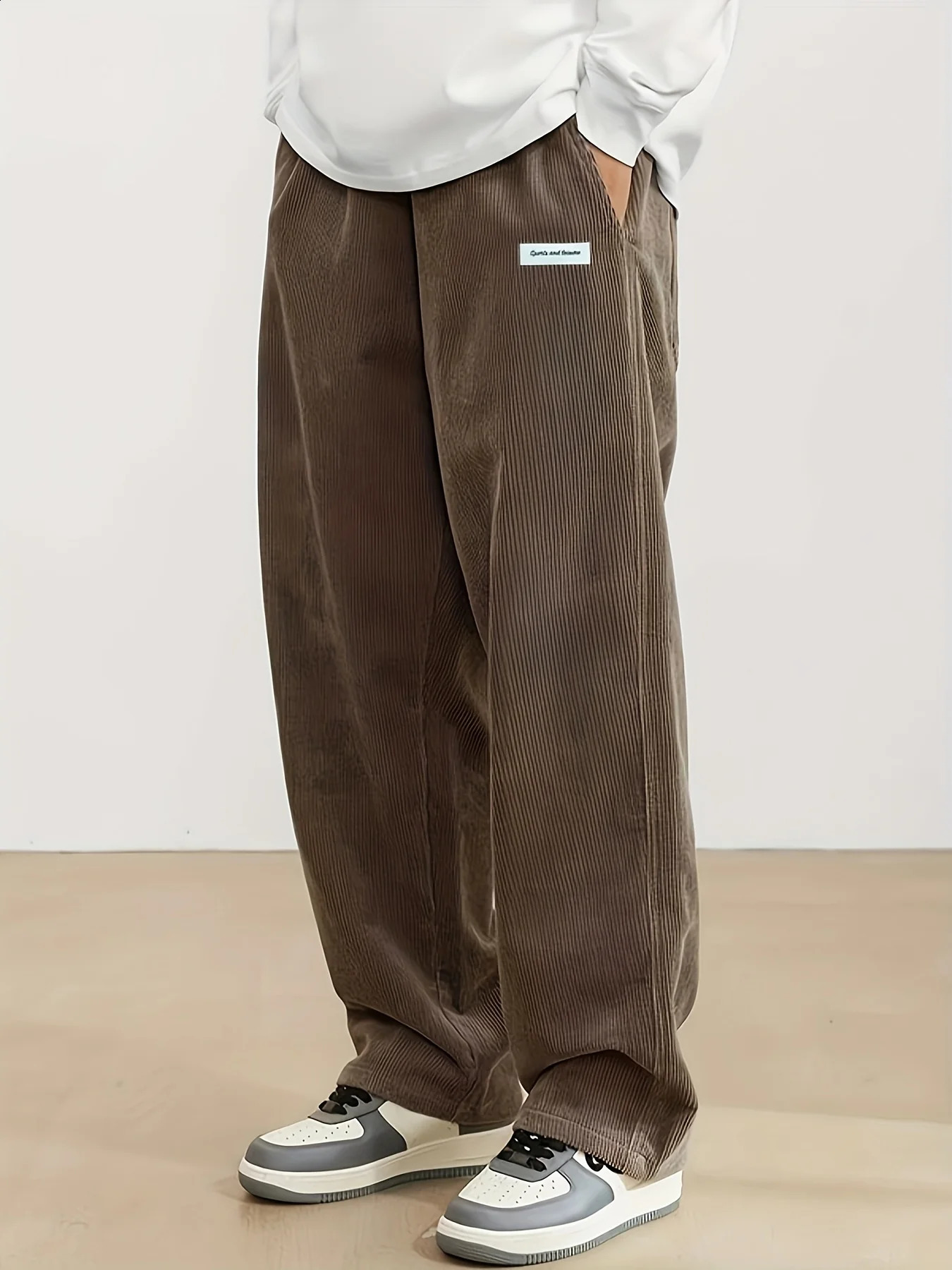 Autumn Mens Corduroy Casual Pants Fashion Loose Fit Pants Straight Sweatpants Elastic Waist Drawstring Outdoor Streetwear 260626 - view 4